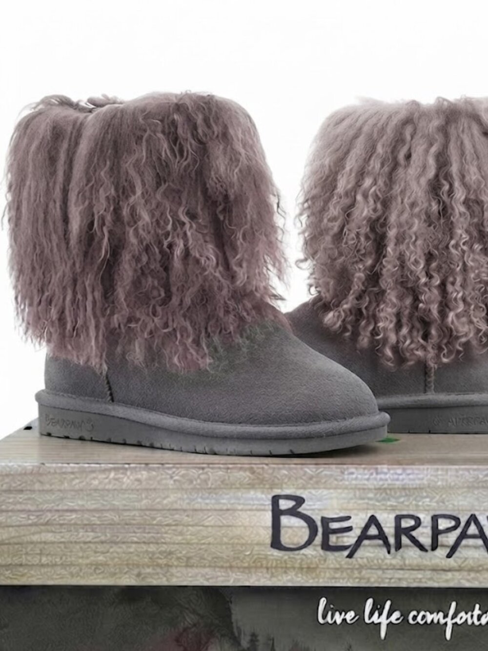 Bearpaw Boo Gray Shearling Wool Curly Lamb Fur Boho Sherpa Boots Women's 8 NEW